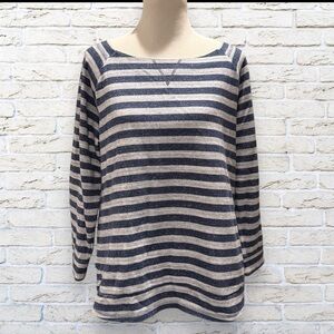 T by Talbots Striped Navy and Cream Sweatshirt Size X